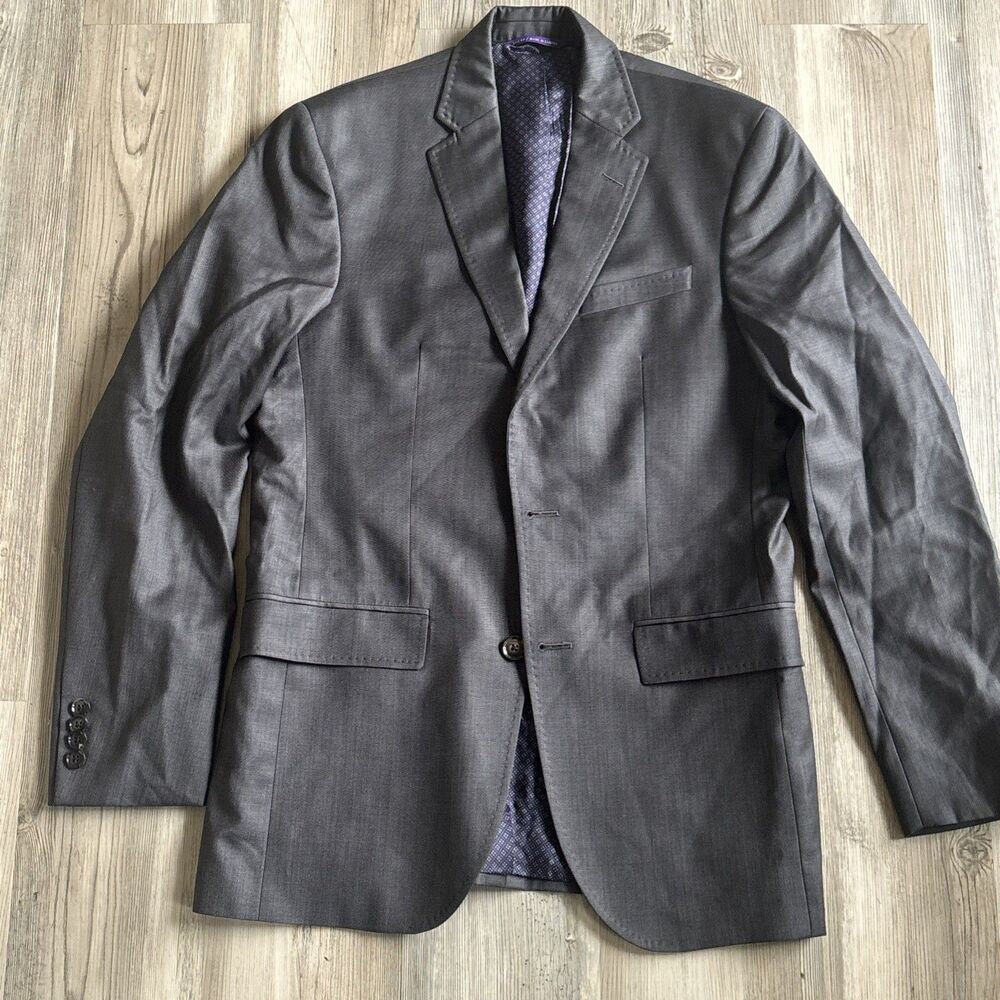 Ted Baker Endurance 100% Wool Gray Blazer Odl Money Preppy Suit Size 36R